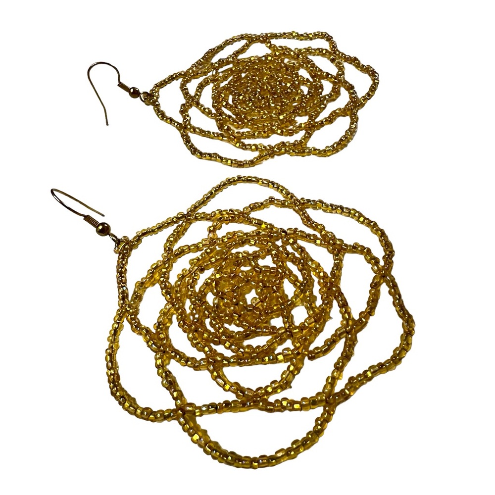 Handmade Beaded Earrings - Rose Hook Earings - Color: Gold & Brass